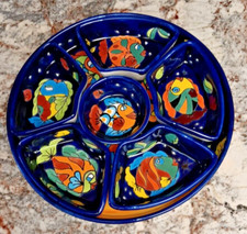Plato para servir cerámica Talavera impreso a mano arte popular mexicano, juego de 7 piezas