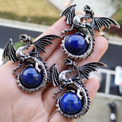 10pcs Lapis Lazuli Gems Stone Wyvern Wivern Pendants Magic Reiki Healing Amulet
