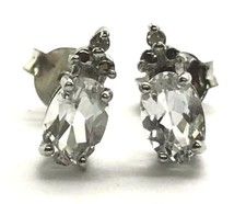 Sterling Silver Oval Crystal - Diamond Accent Petite Elegant Stud Post Earrings