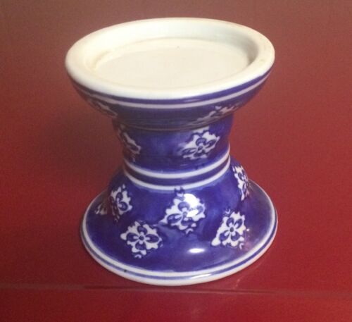 Silvestri Blue and White Ceramic Pedestal Candle Holder - Picture 2 of 7