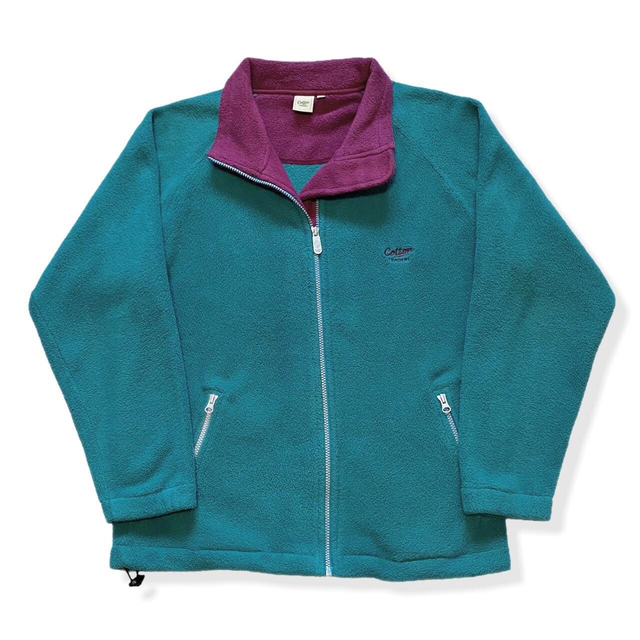 COTTON TRADERS Fleece Jacket Mens Size S Teal Green Full Zip