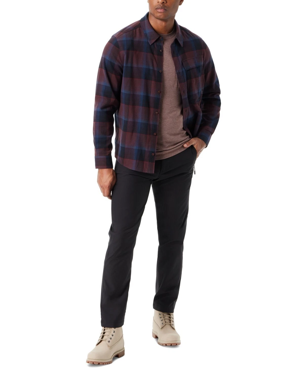Bass Outdoor Shirt Men's Fudge Plaid Long Sleeve Button-Up Classic Fit MAC57