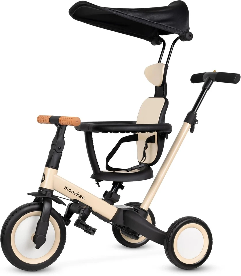 MOOVKEE 6in1 Dreirad ab 1 Jahr mit Schubstange & Sonnendach – Kinderfahrrad bis 5 Jahre
