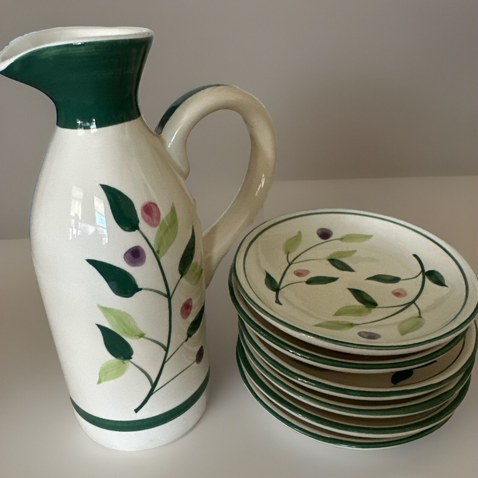 Olive Oil Dipping Set Of Cruet and 6 Dipping Plates Excellent Condition