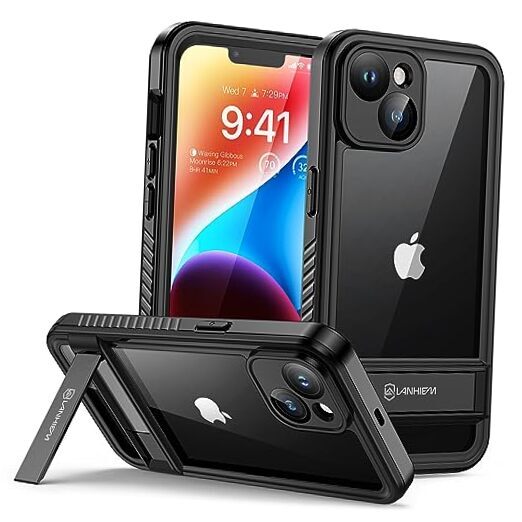 Lanhiem Case with Kickstand, IP68 Waterproof Dustproof for iPhone 14 Black