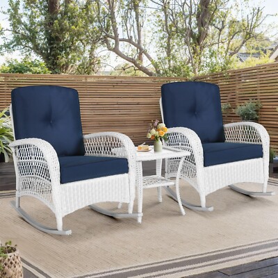 3 Pieces Patio Rocking Bistro Set Outdoor Wicker Furniture Set Rattan Chair Set
