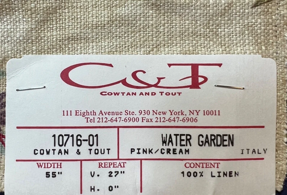 Cowtan & Tout Water Garden in Pink/Cream 12.5” x 26.5” Vintage Fabric Panel - Image 3 of 4