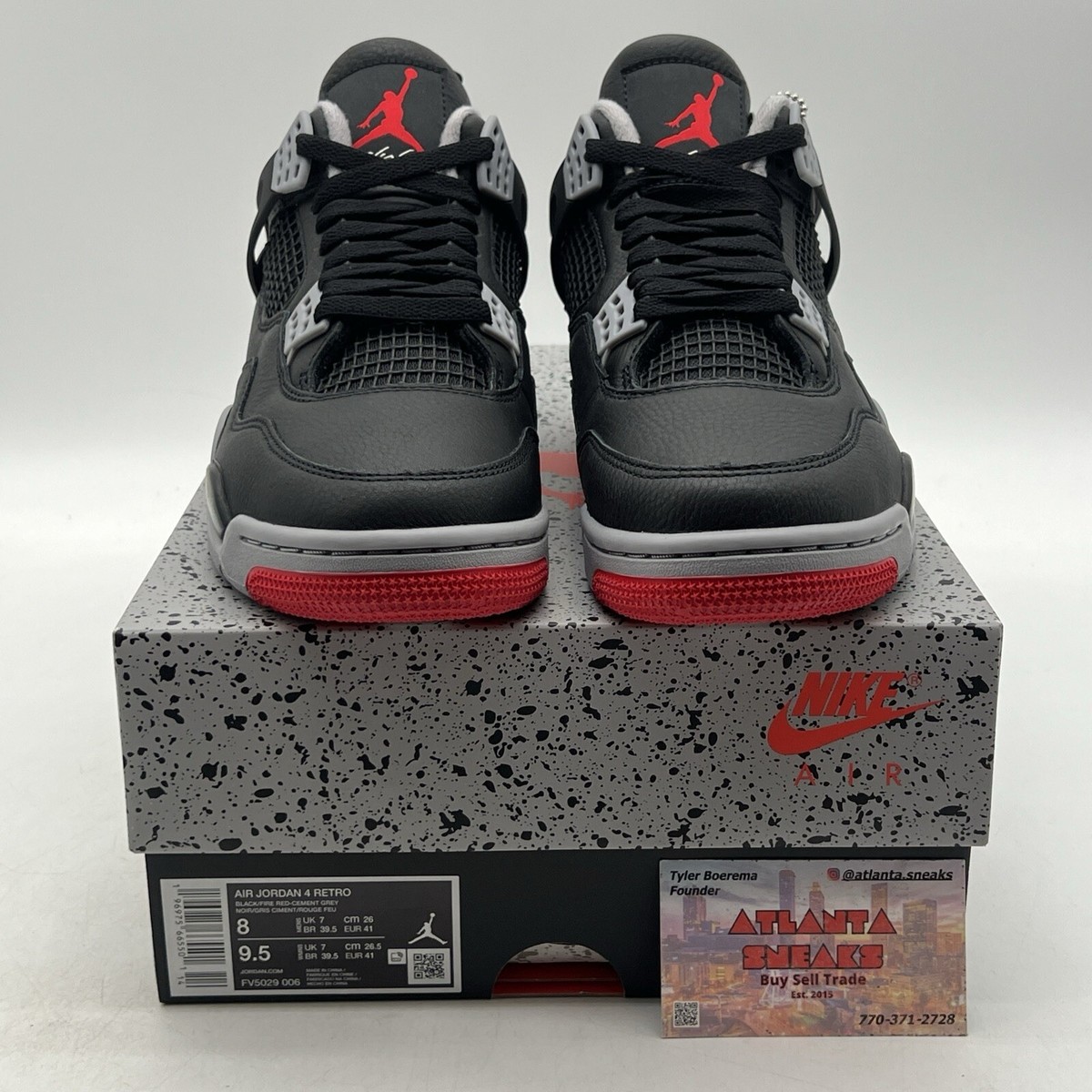 Size 8 - Air Jordan 4 Retro Bred Reimagined Black White Red