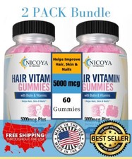 Hair, Skin Nails Gummies 5000mcg Thicken, Improve Hair Clear Skin 2 PK