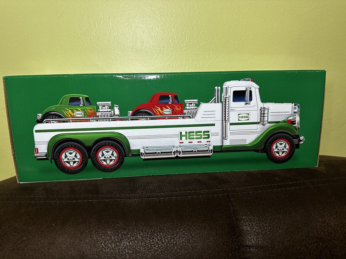 2022 Hess Toy Flatbed Truck With Two Hot Rods Cars Batteries