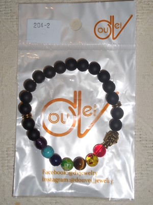 Armband schwarze Perlen 7 Chakren mehrfarbig 8mm Buddha Glücksbringer ZEN Mala 