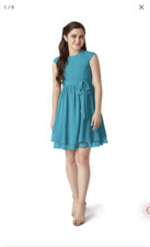 AZAZIE INGRID A-Line Bow Chiffon Mini Junior Bridesmaid Dress Blue size Small