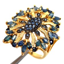 925 Sterling Silver Blue Sapphire Black Friday Two Tone Jewelry Ring Size 8