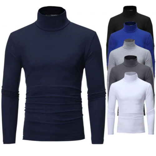 New Fashion Base Tee Shirt Men Slim Fit Polyester High Neck Pullover Turtleneck - Picture 14 of 31
