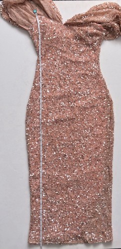 Badgley Mischka Schulterfreies Paillettenkleid Pfingstrose Rosa Gr. 0 Kleid Hochzeit - Bild 10 von 14