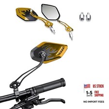 2PCS Motorcycle Mirrors, Scooter Mirrors, 360 Adjustable Motorcycle Side Gold
