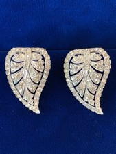 Vintage Crown Trifari Rhinestone Silver Leaf Shoe Clips