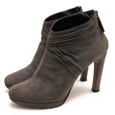 Prada Short Boots Plain Toe Back Zip Cowhide Gray Women's Size EU36.5/US6.5