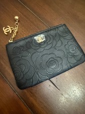 CHANEL Makeup GWP Camillia Black Cosmetic Pouch With Gold CC Zipper