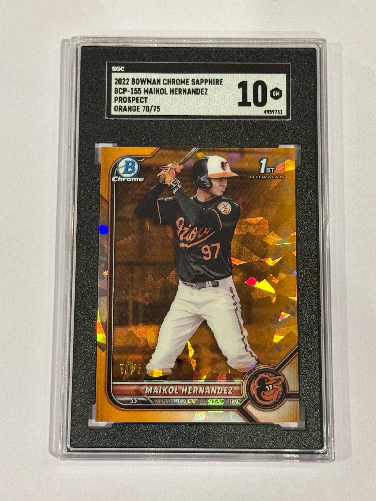 2022 Bowman Chrome Sapphire #BCP-155 Maikol Hernandez Orange /75 •SGC GM 10•