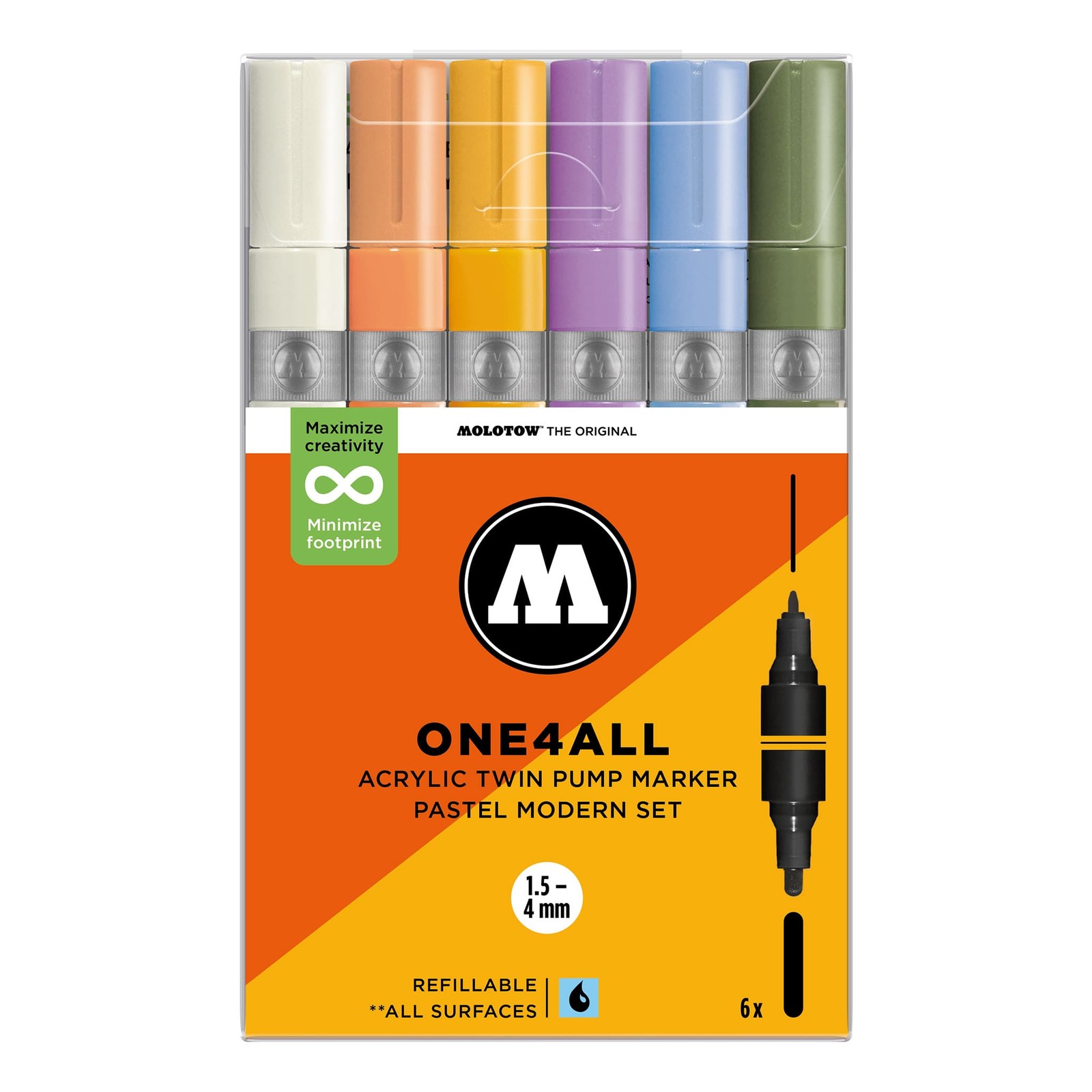 Molotow One4All Acrylic Twin Marker 224 Pastel Modern Set (6 Markers) - Twin Tip