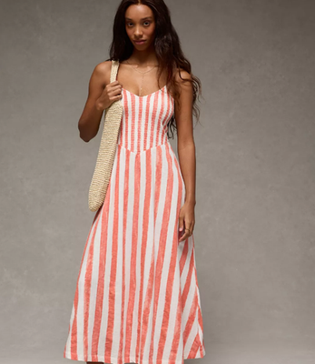 #ad AE Sunchaser Smocked Maxi Dress Pink NEW $24.99