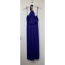 BCBGMAXAZRIA Edith Purple Halter Maxi Dress Gold Chain Link Y2K Glam Size 10
