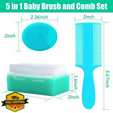 Cradle Cap Brush Set 5Pcs Baby Silicone Scrubber Comb Newborn Bath Green