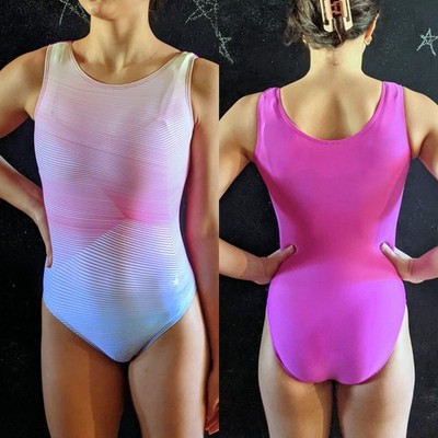 Destira Gymnastics Leotard Flip Side Pink Geometric Print Size AXS