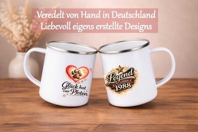 Personalisierte Emaille Tasse Fototasse bedruckte Campingtasse Vatertag Freunde