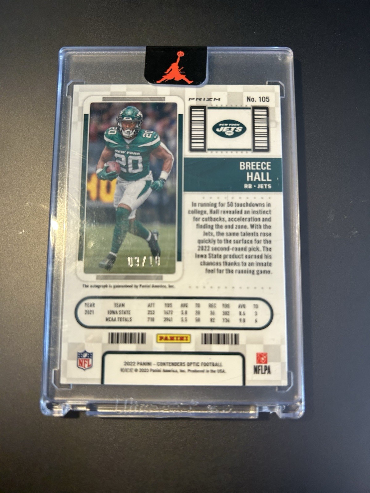 2022 Panini Contenders Optic Rookie Ticket Breece Hall  Gold Prizm /10 Auto RC view 2
