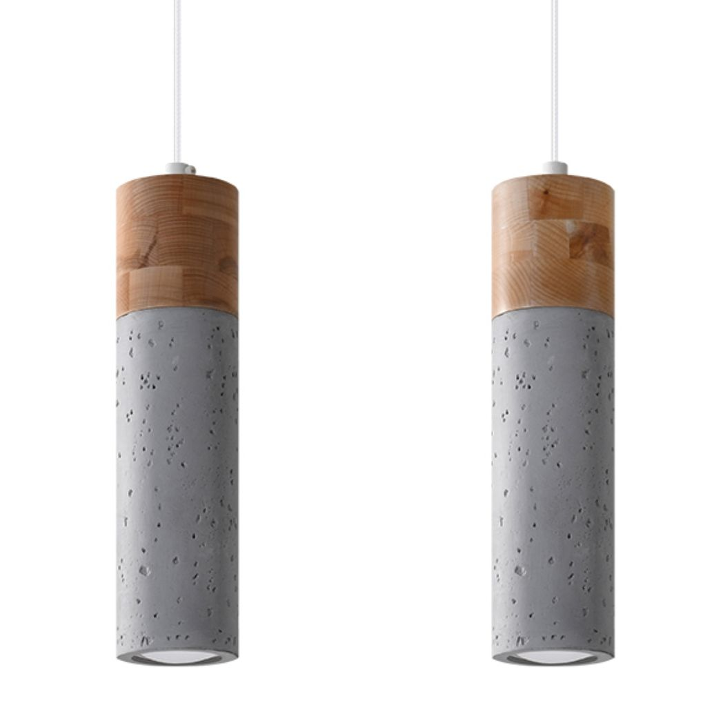 Industrial Concrete Wood Double GU10 Pendant Hanging Ceiling Light Lamp