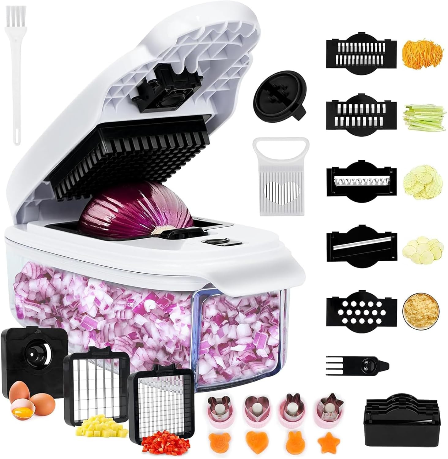 13-in-1 Vegetable Chopper, Full-Function Onion Chopper Slicer Dicer with Decorat