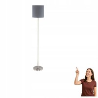 Floor Lamp - Nickel Satin, Grey Fabric Shade, E27