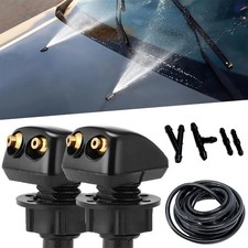 2Pcs Front Windshield Washer Nozzle Wiper Water Spray Jet + 9.8ft Hose Connector