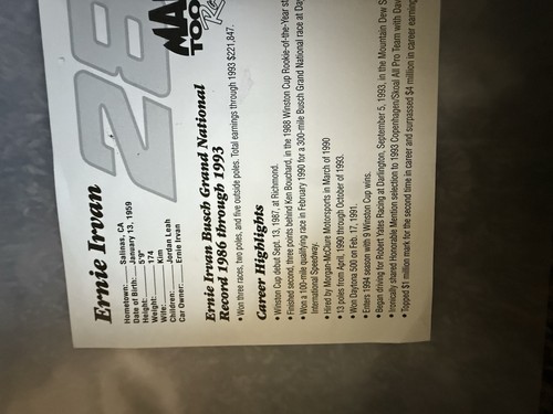 Foto firmada por Ernie Irvan de colección NASCAR HERO Mac Tools Ford Thunderbird 1994 #28 - Imagen 6 de 9