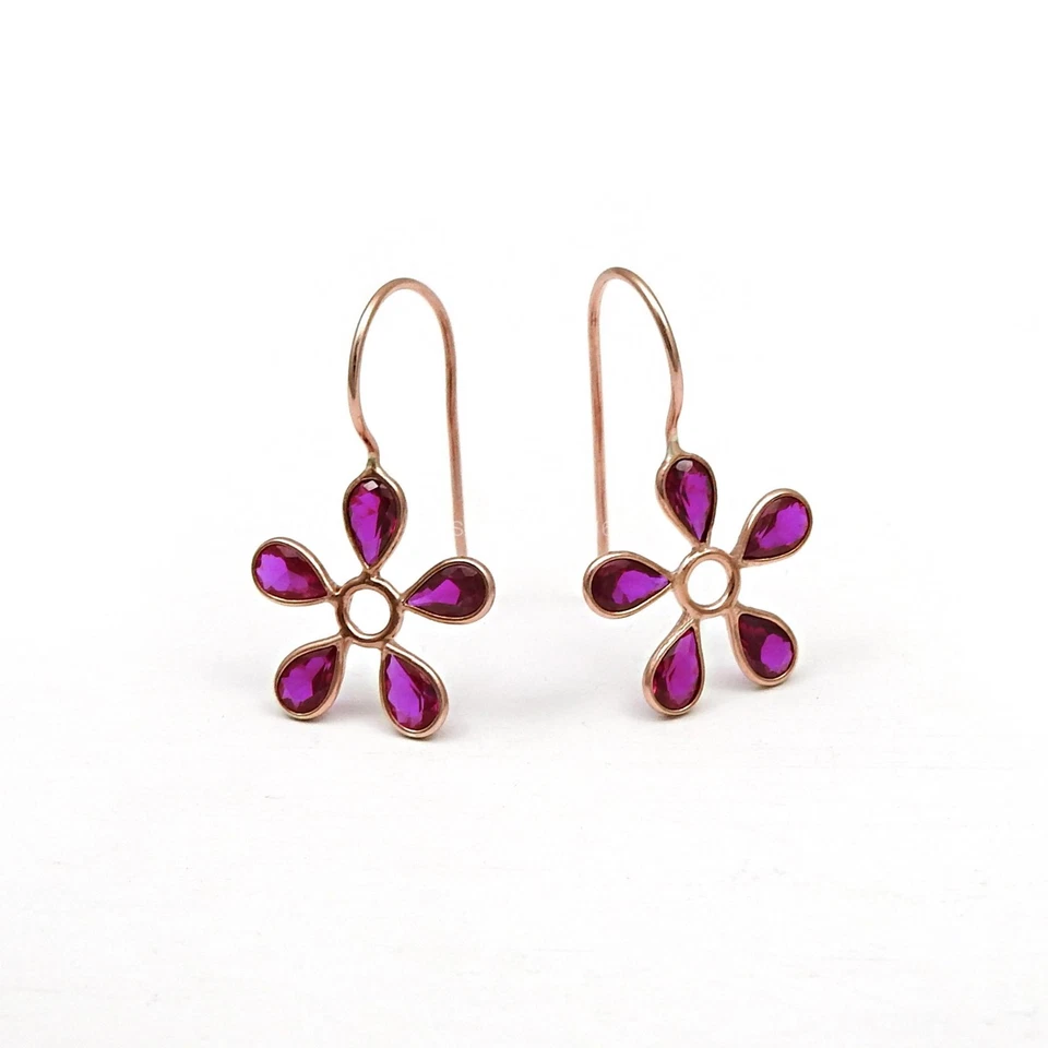 Zircone Cubico Pietra 925 Argento Sterling Pendenti Rosa Placcato Oro Orecchini - Immagine 3 di 4