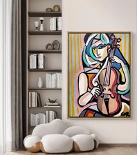 Corbellic Violin Woman Cubism Giclee Painting Canvas Print Art Home Decor Wall