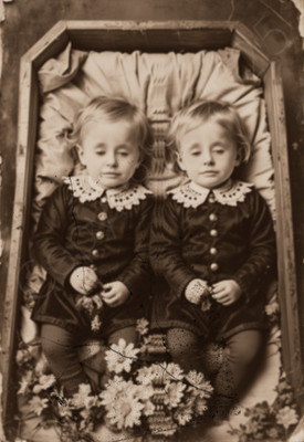 Twins Photo Post Mortem Print Flowers Victorian Children 4 by 6 Photograph