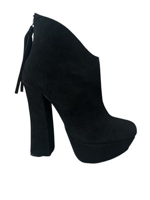 Steve Madden Gavvin Black Suede Platform Ankle Booties Tassel Block Heels 6.5