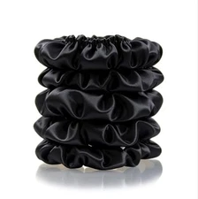 Black Satin Scrunchies for Women Silk 1 Count (Pack of 1) medium black