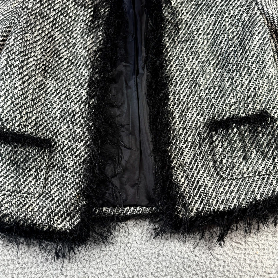 Ashley Stewart Black White Womens 16W Plus Tweed Fringe Formal Open Front Blazer - Image 3 of 4