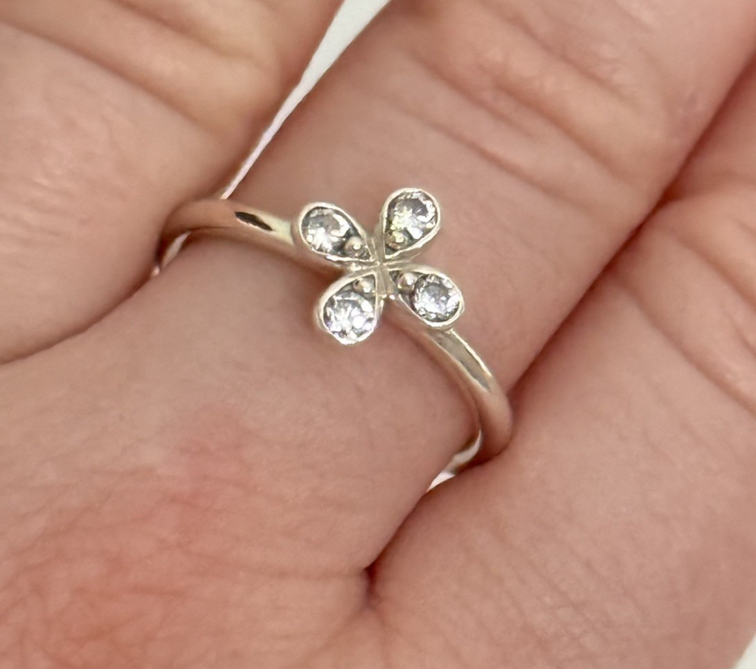 Pandora 925 Sterling Silver Flower Clear CZ Pave Ring Size 7