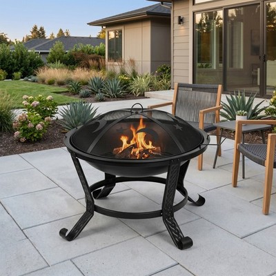 22'' Outdoor Burning Fire Pit Bowl BBQ Grill Backyard Patio Stove Fireplace