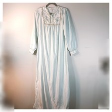 Vintage Barbizon Nightgown Light Blue Floral Embroidered Lace Trim Long Sleeve