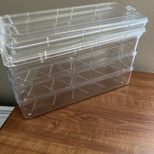 3- Clear Storage Organizer Boxes w Lids 5 x 12 x 3 inches