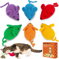 Catnip Toys Crochet Mouse, 6 Pcs Yarn Cat Nip Mice Safe Teeth Cleaning Chew Toy