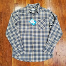Columbia Fir Ridge Plaid Long Sleeve Shirt Mens Medium Gray Blue Button Front