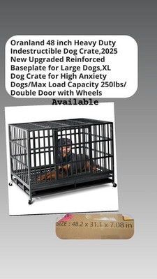 Oranland 48 in Steel Indestructible Dog Crate, Double Door w/ Wheels XL