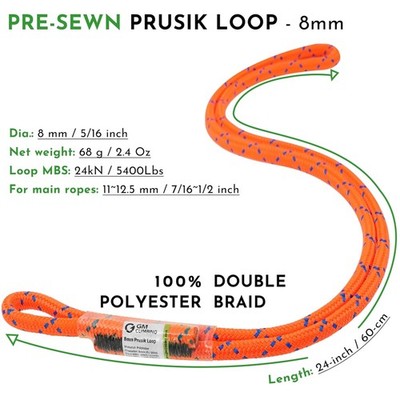 8mm Prusik Loop 24kN - 18'' / 24'' Options
